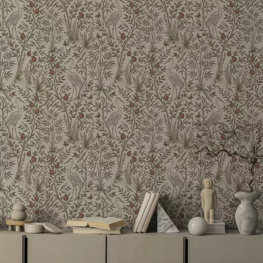 Fotobehang Vogels tussen granaatappelbomen in een natuurlijke omgeving a00699