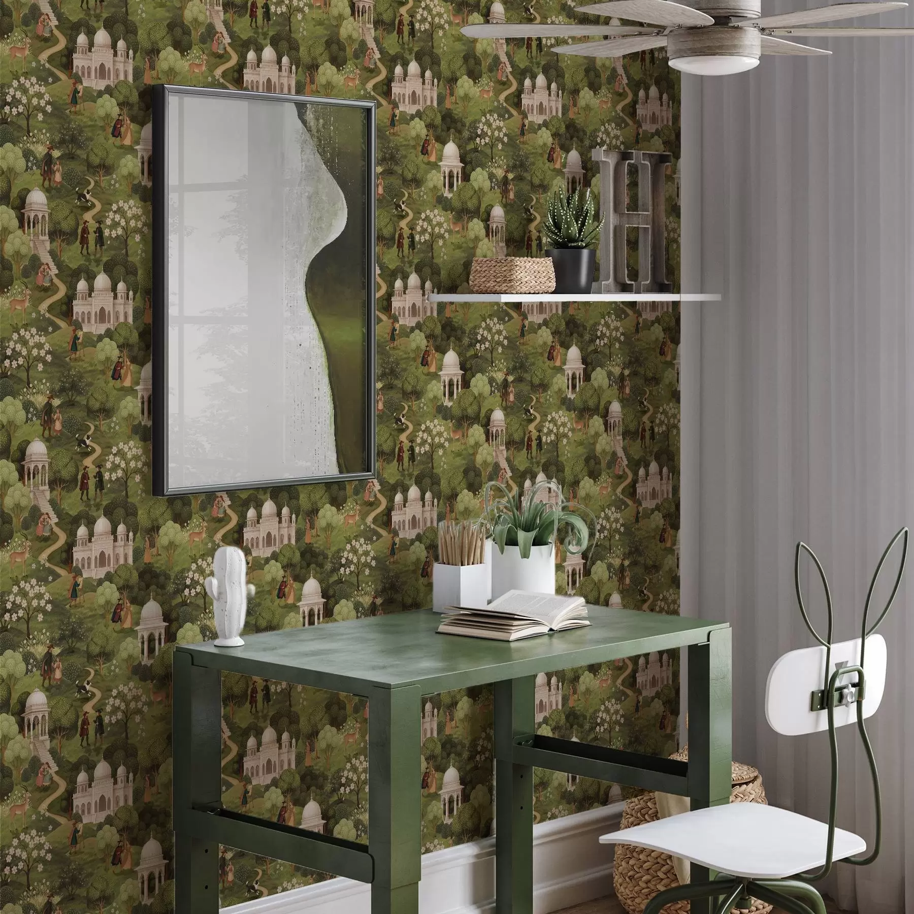 Papier peint photo Scène de parc avec arbres et architecture dans un style paysager a00705