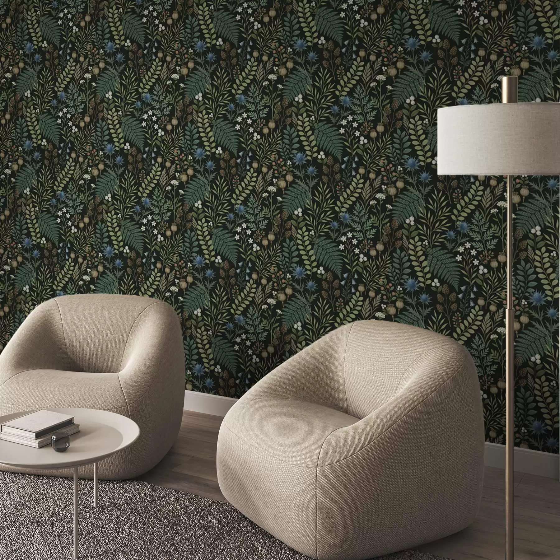 Papier peint photo Herbes des champs, baies et graines sur fond sombre a00706