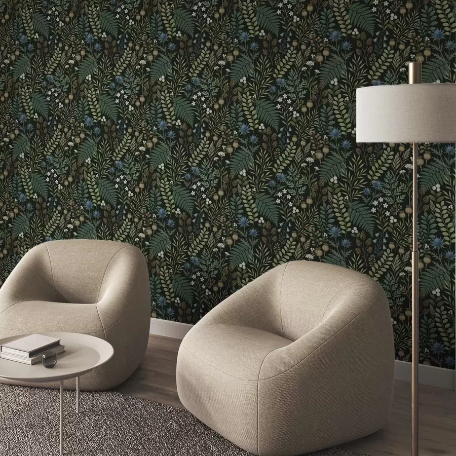 Fotobehang Veldgrassen, bessen en zaden op een donkere achtergrond a00706