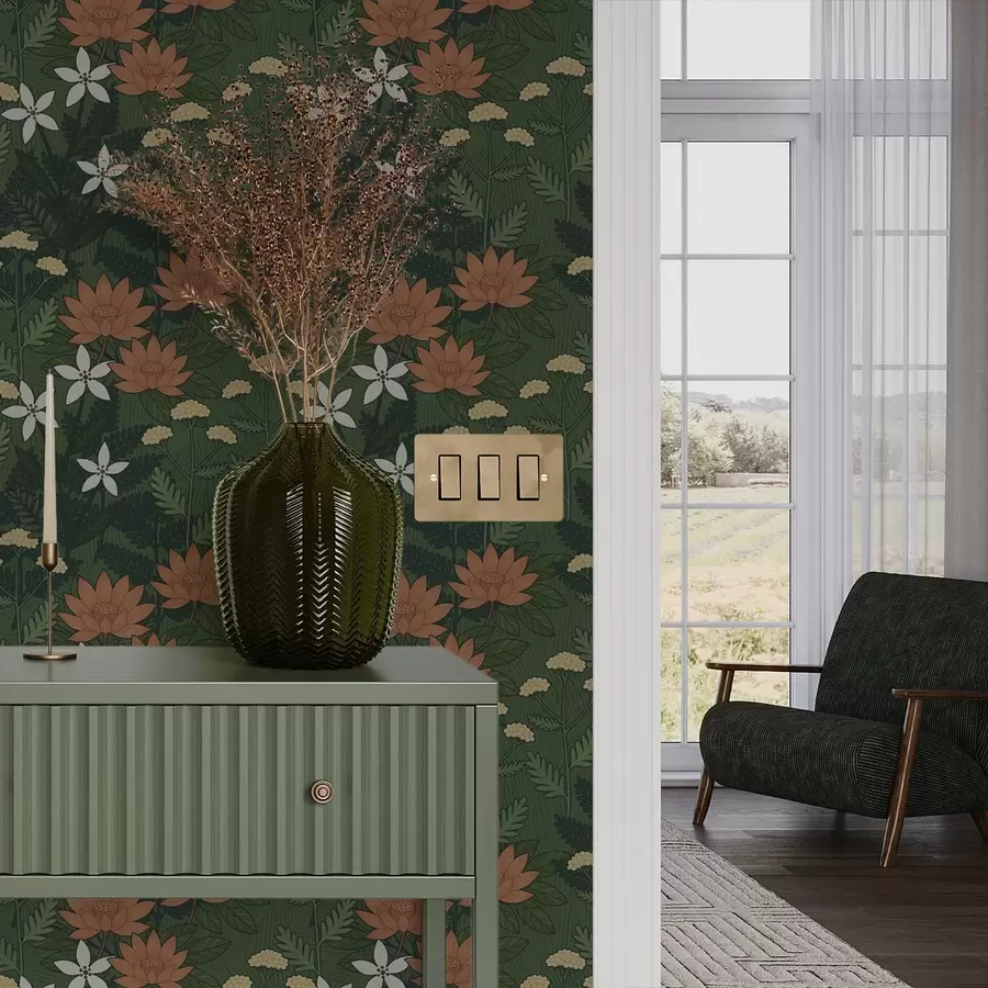 Papier peint photo Grandes fleurs parmi le feuillage vert, composition décorative a00708