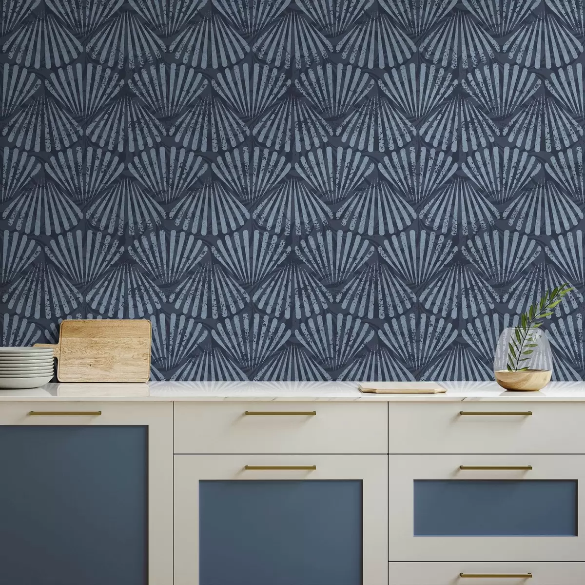 Papier peint Rayons abstraits dans des nuances de bleu, motif dynamique a00710