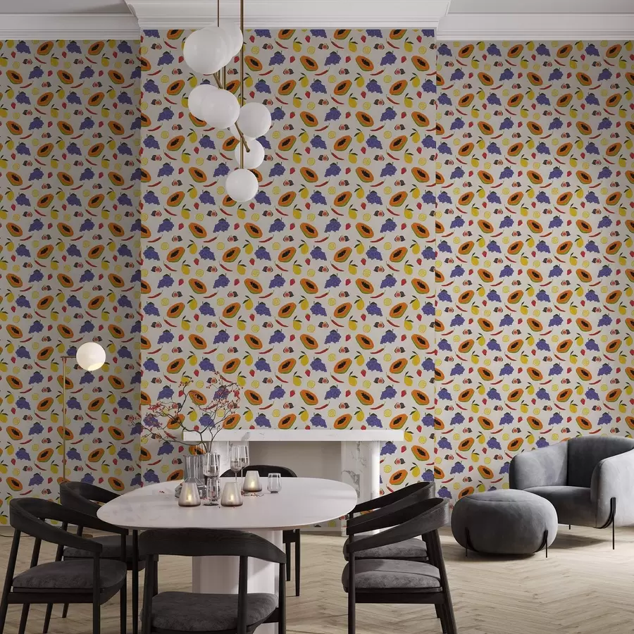 Papier peint photo Papaye, raisins et citrons — un mélange de fruits colorés a00803