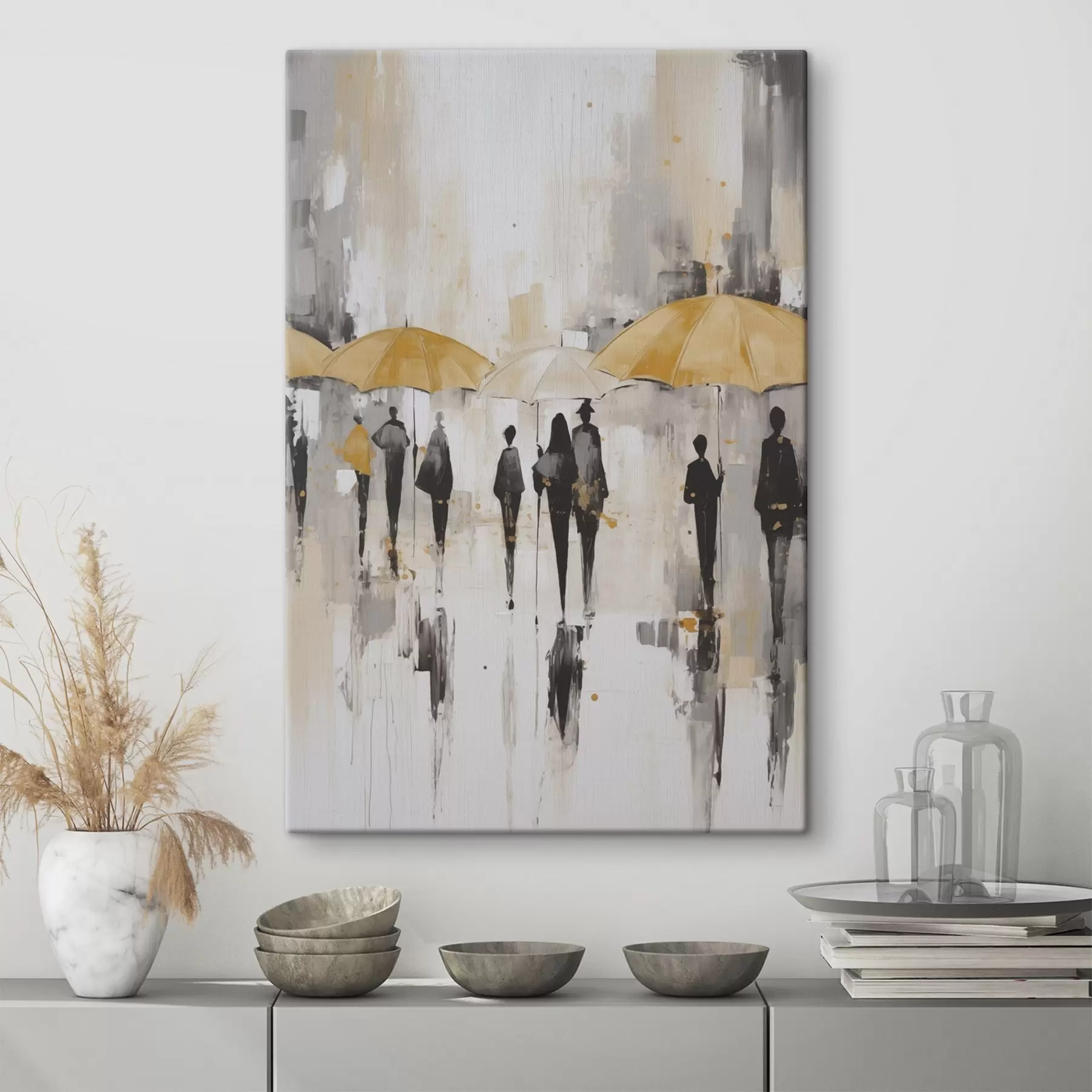  Peintures Abstraction de personnes avec des parapluies s46304