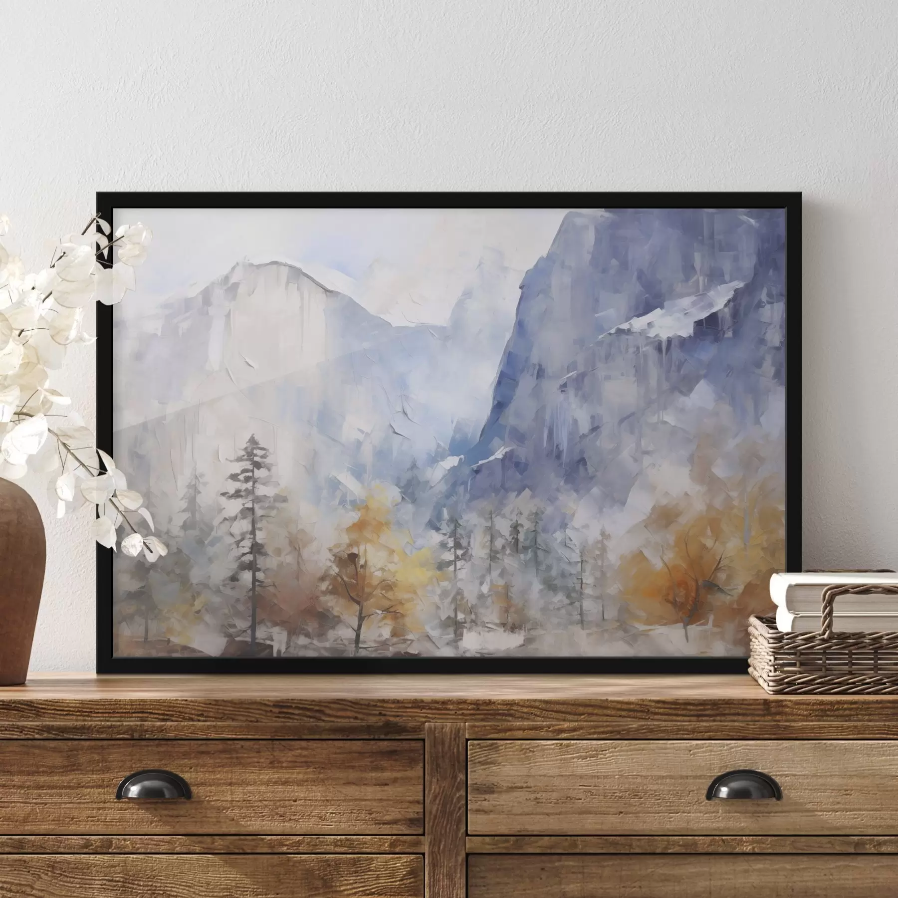 Fotobehang Abstract landschap van bos voor bergen f46298