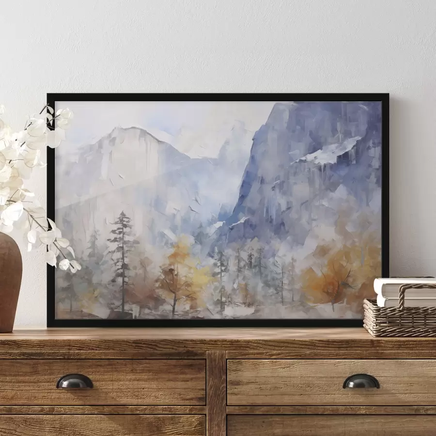 Papier peint photo Paysage abstrait d'une forêt devant des montagnes f46298