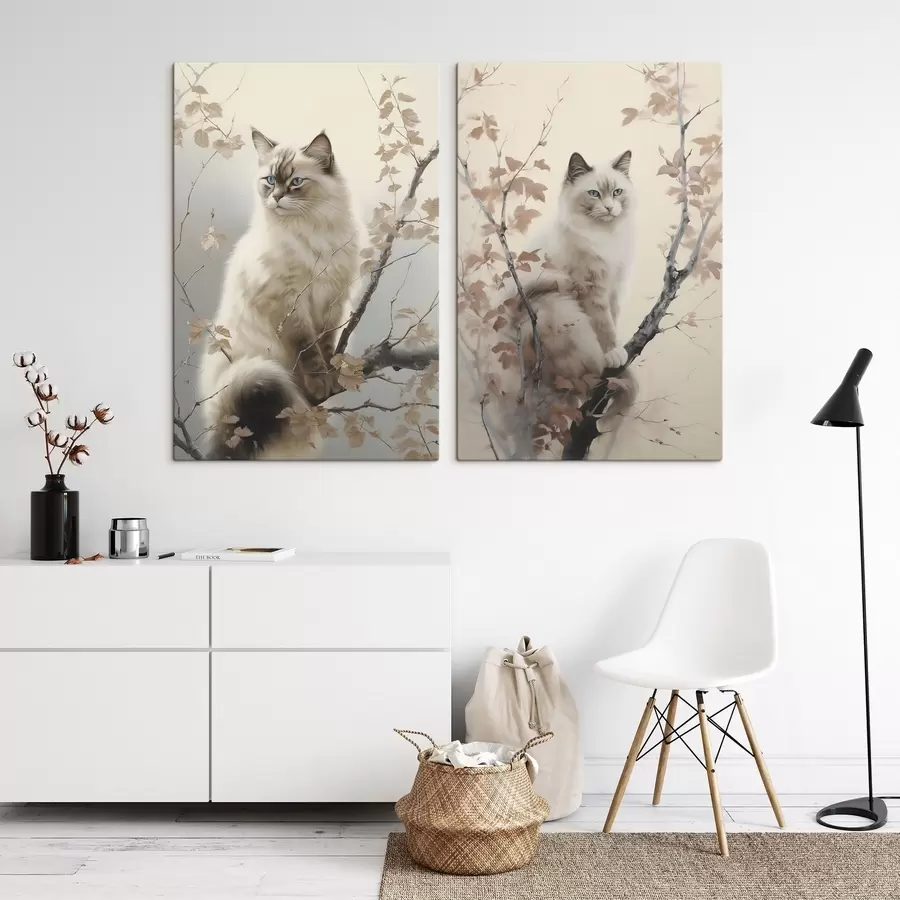  Peintures Un chat sur une branche d'arbre m00871
