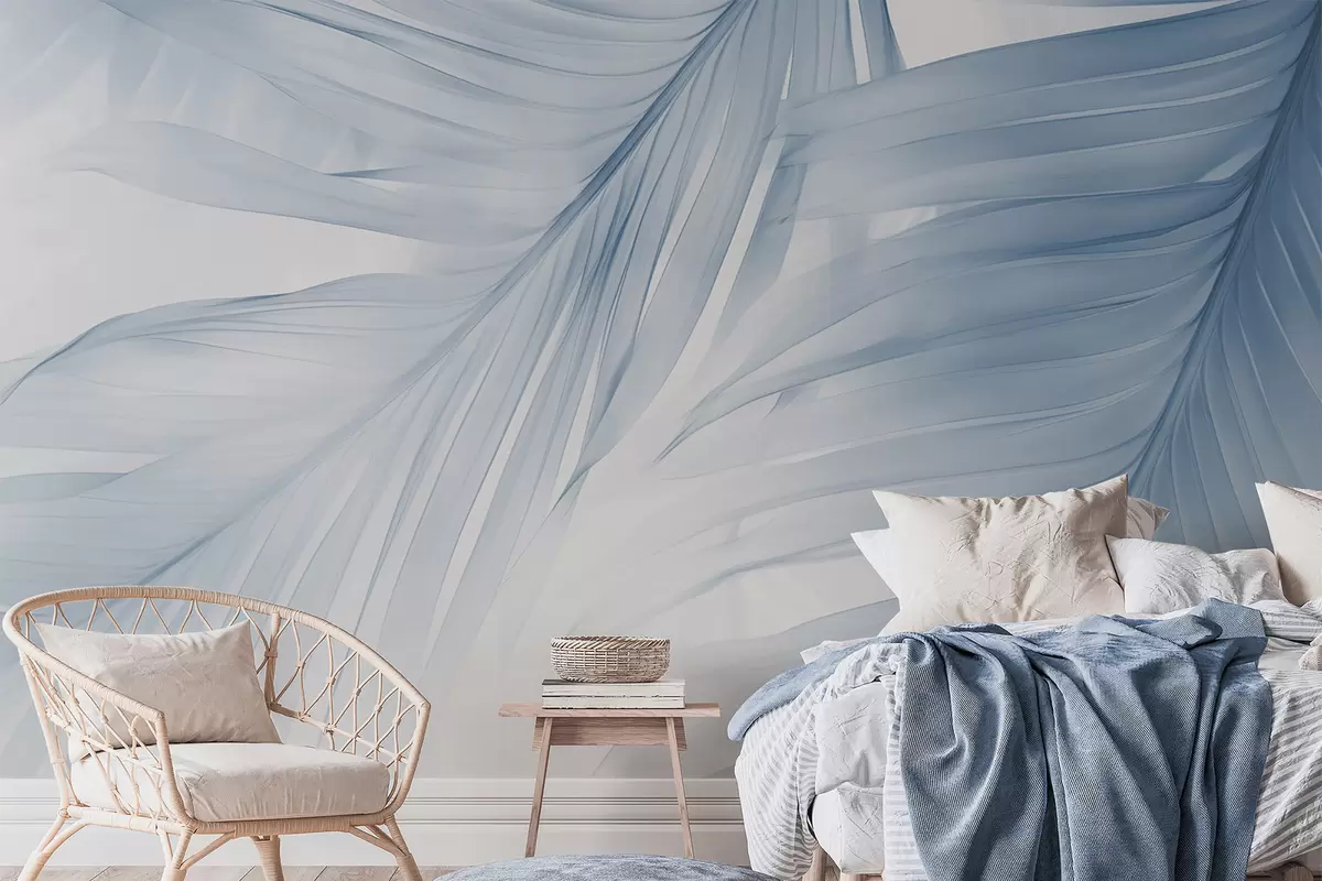 Papier peint photo Feuilles de fougère dans les tons bleus w04727v1