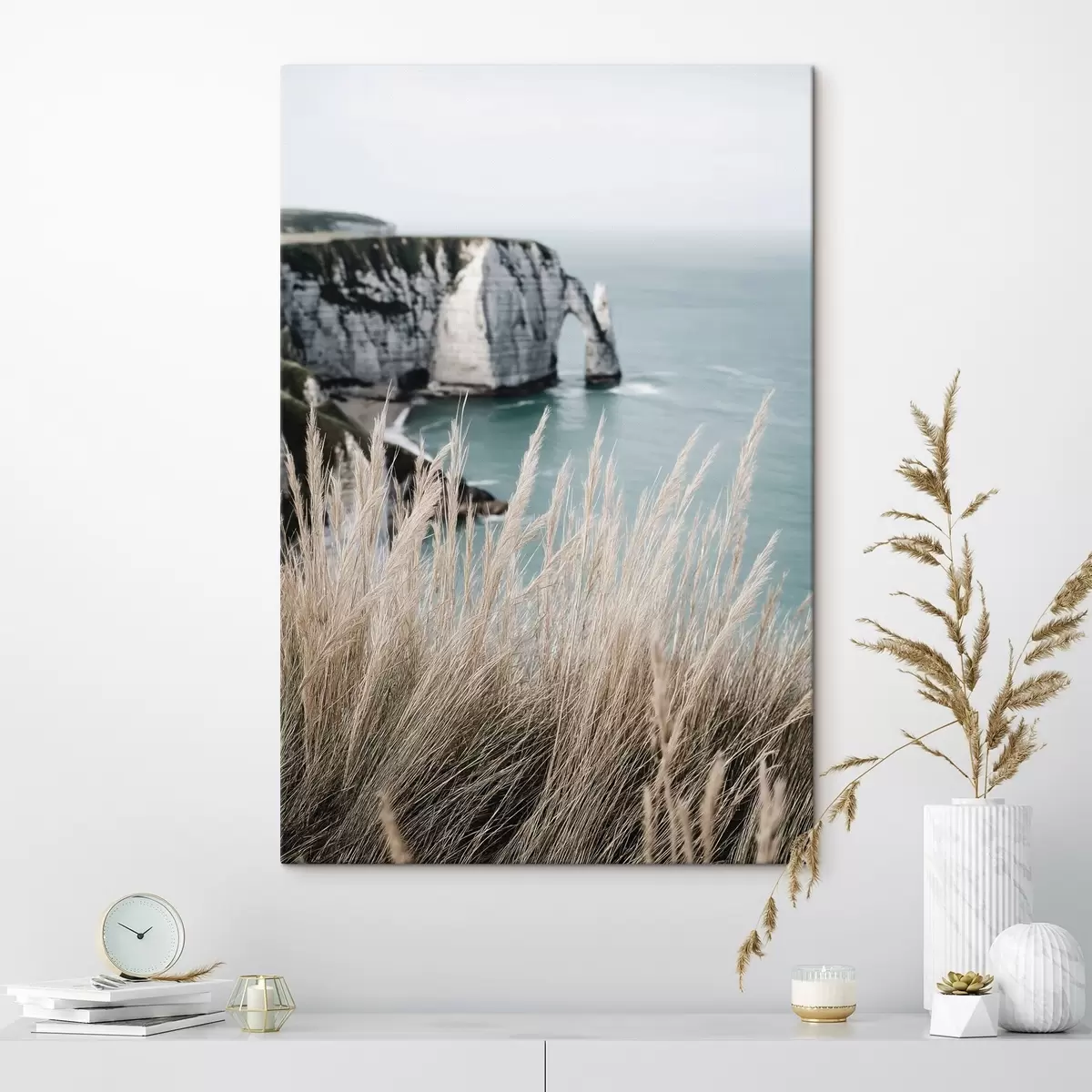  Schilderijen Zee en rotsboog, uitzicht door droog gras s46142