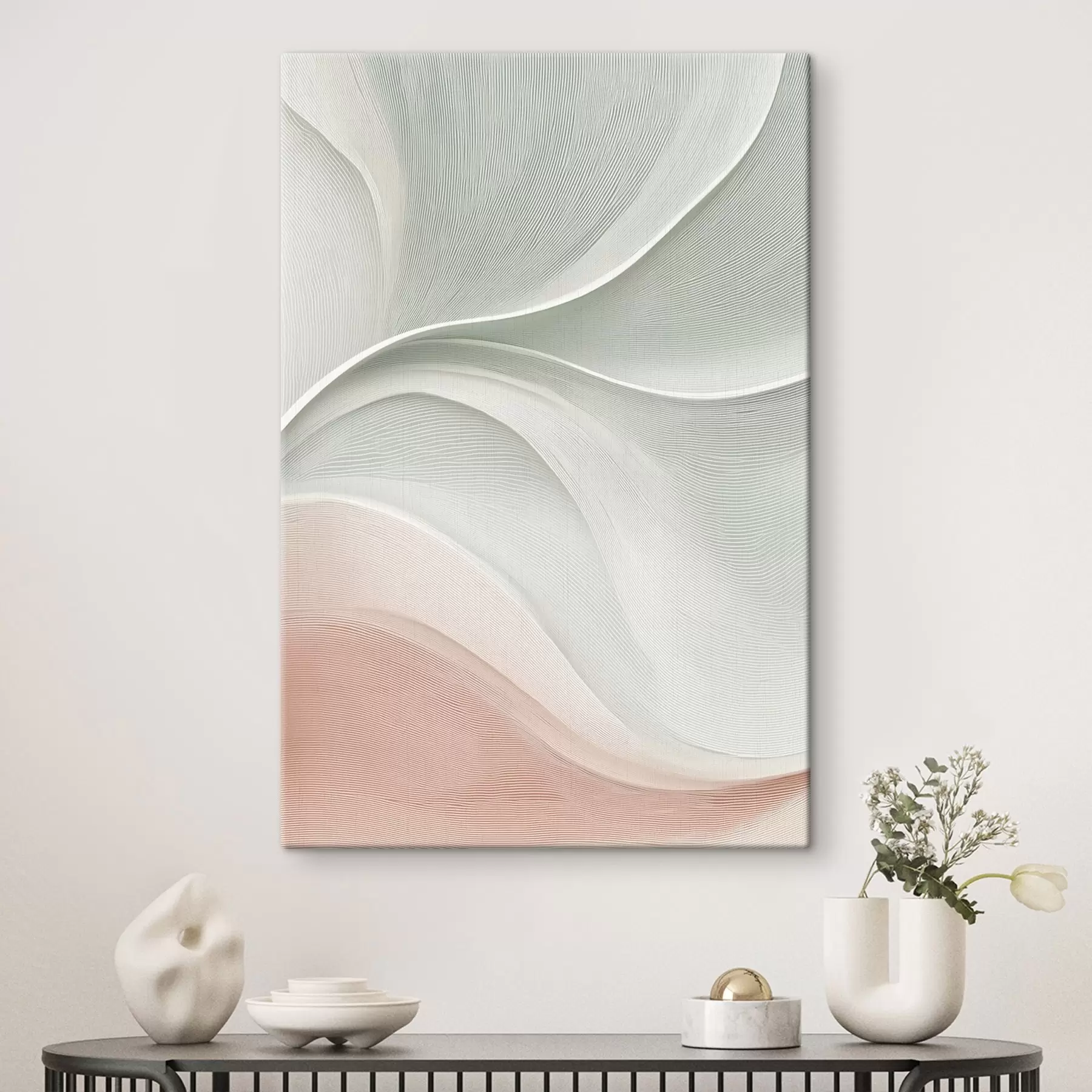  Schilderijen Abstracte golven in warme roze-beige tinten s46152
