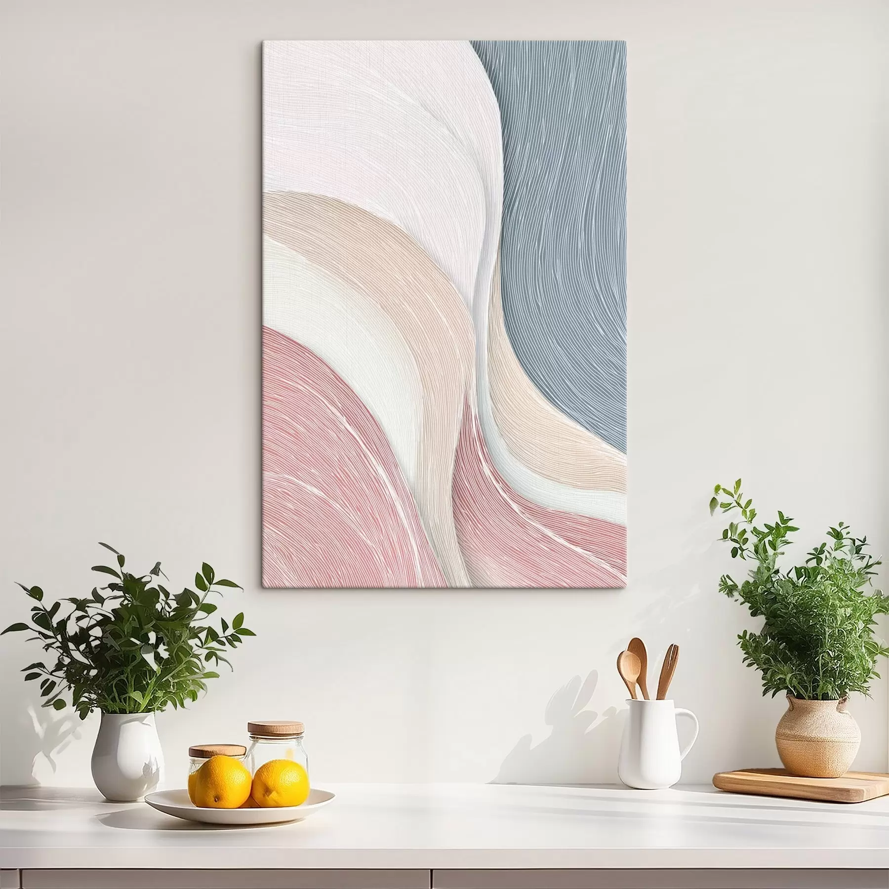  Schilderijen Lichte abstracte golven in lichtroze en grijs-witte tinten s46153