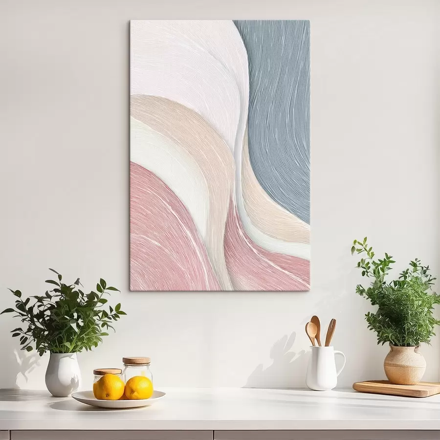  Schilderijen Lichte abstracte golven in lichtroze en grijs-witte tinten s46153