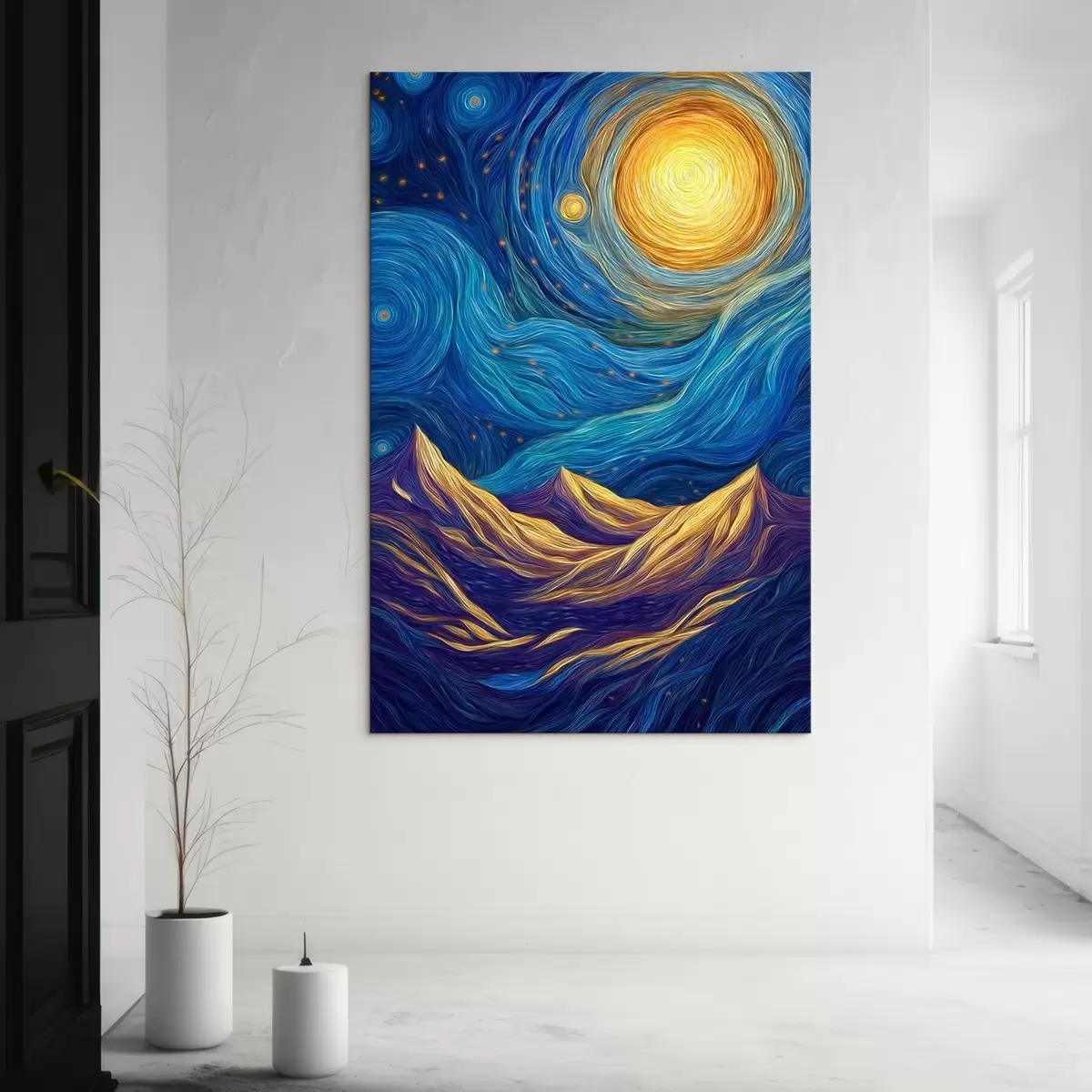  Peintures Ciel étoilé lumineux au-dessus des sommets montagneux s46168