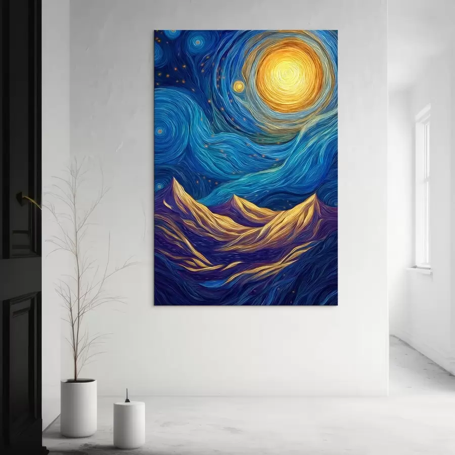  Peintures Ciel étoilé lumineux au-dessus des sommets montagneux s46168