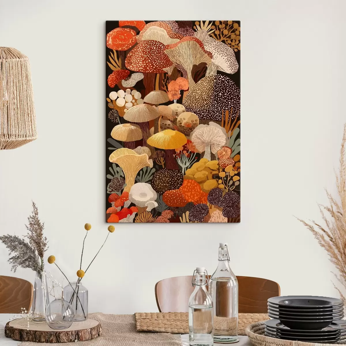  Peintures Composition de divers champignons forestiers dans des tons chauds s46170