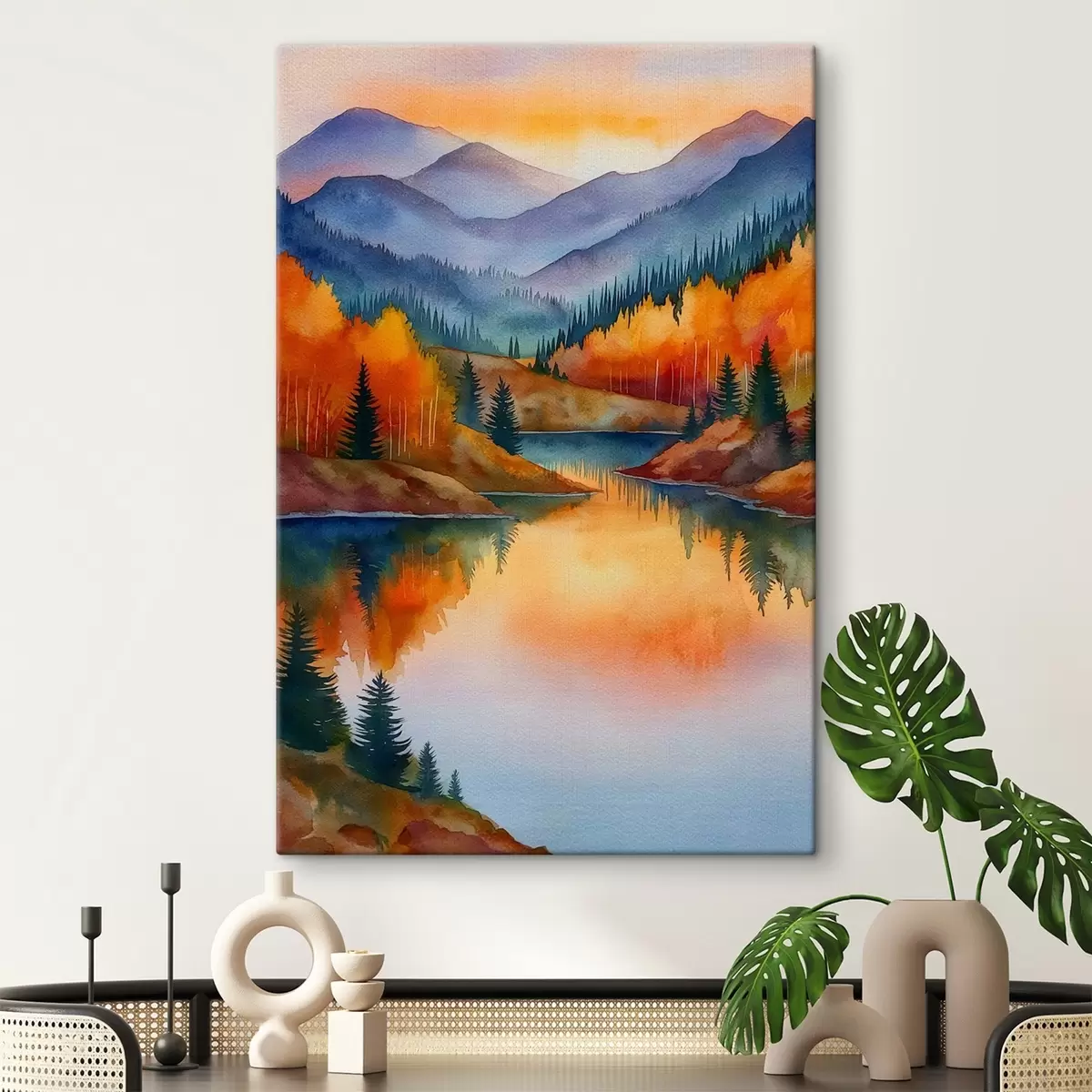  Peintures Paysage automnal avec des montagnes se reflétant dans un lac calme s46174