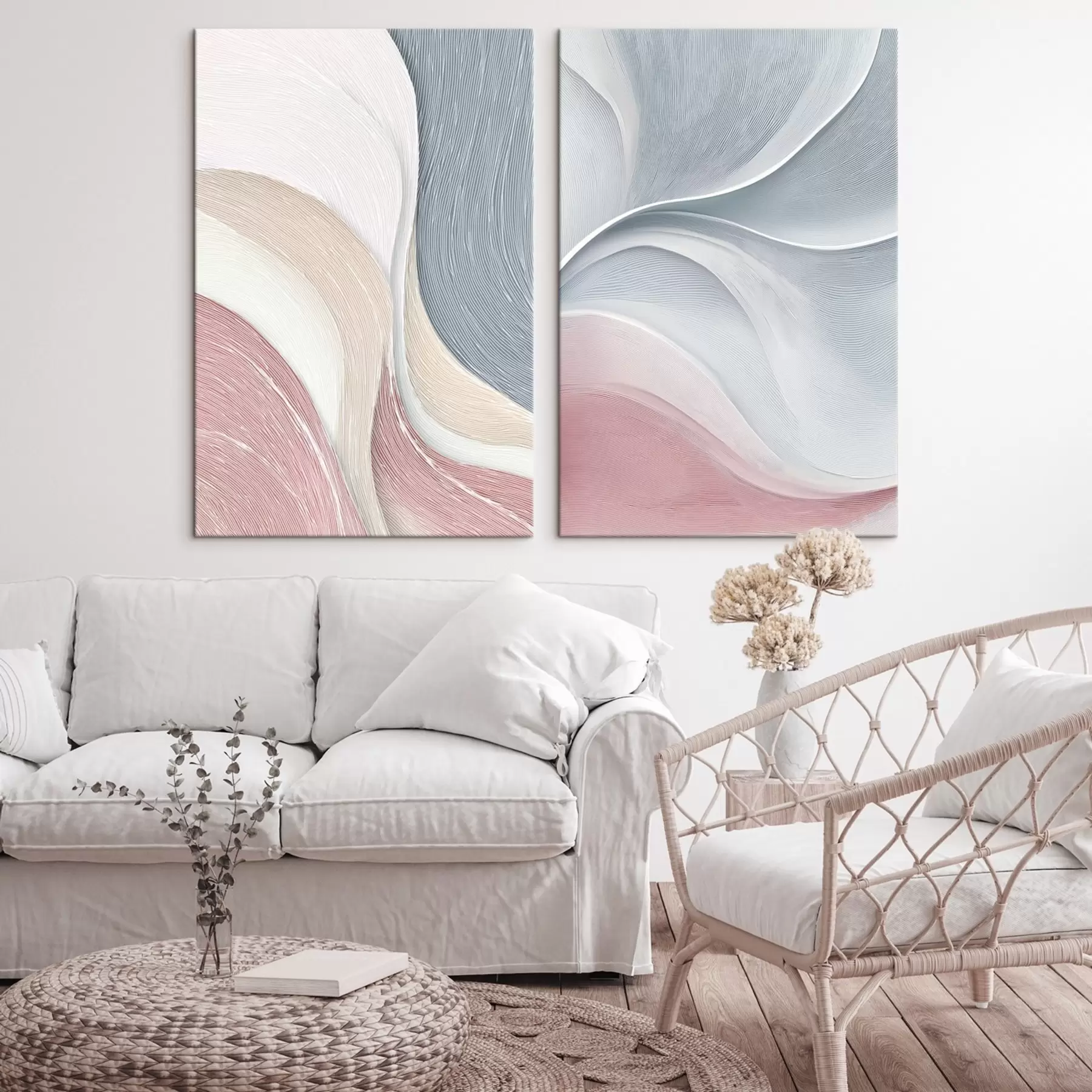  Peintures Vagues abstraites dans les tons rose-beige-bleu m00874