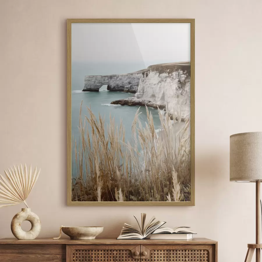 Fotobehang Kustkliffen met riet op de voorgrond f46141