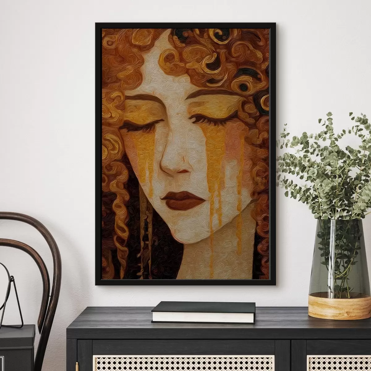 Affiche Portrait de femme aux cheveux roux et au maquillage décoratif f46149