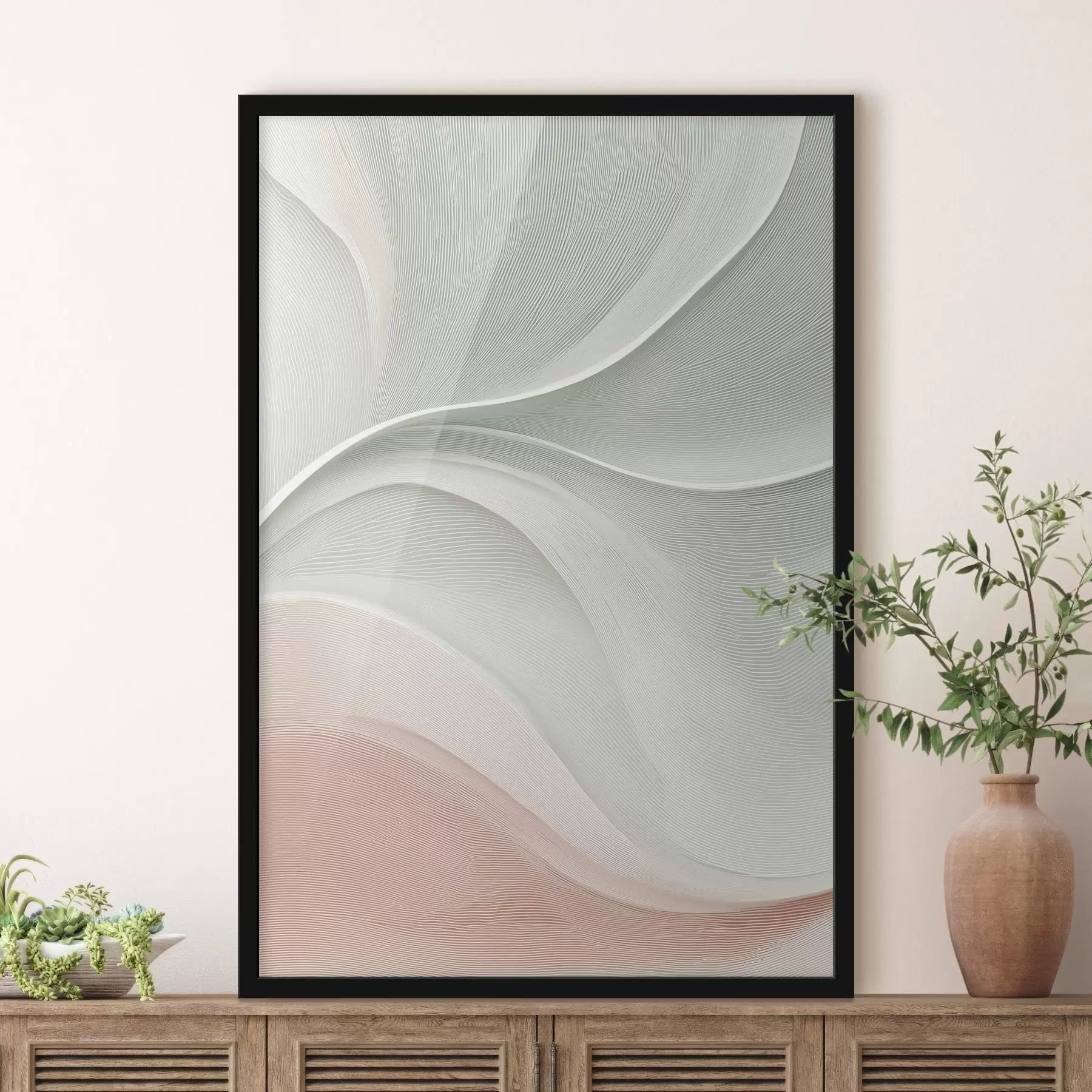Fotobehang Abstracte golven in warme roze-beige tinten f46152