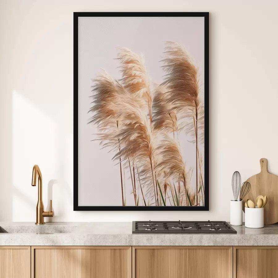 Fotobehang Pluizige decoratieve grassen op een lichte achtergrond f46157