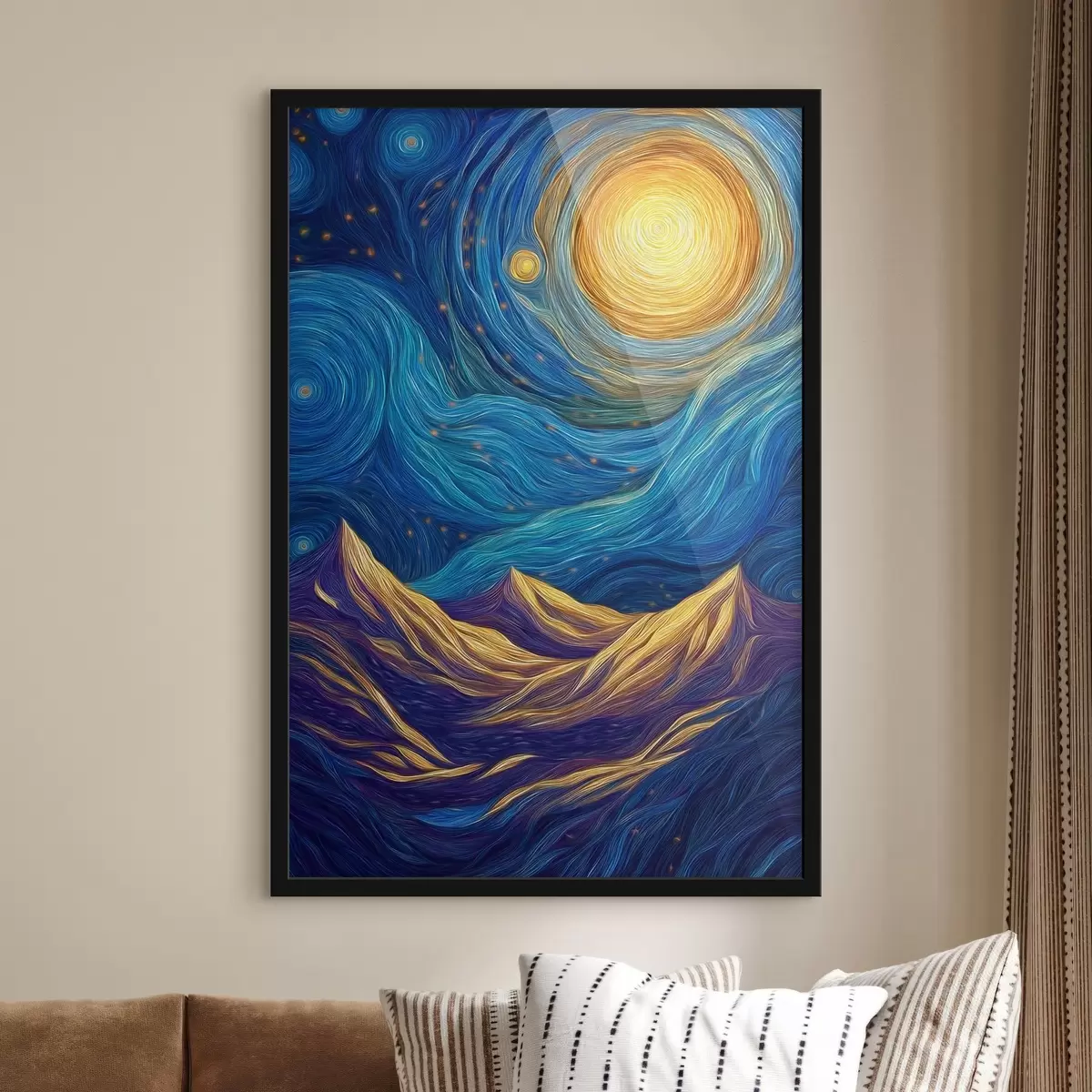 Poster Heldere sterrenhemel boven bergtoppen f46168