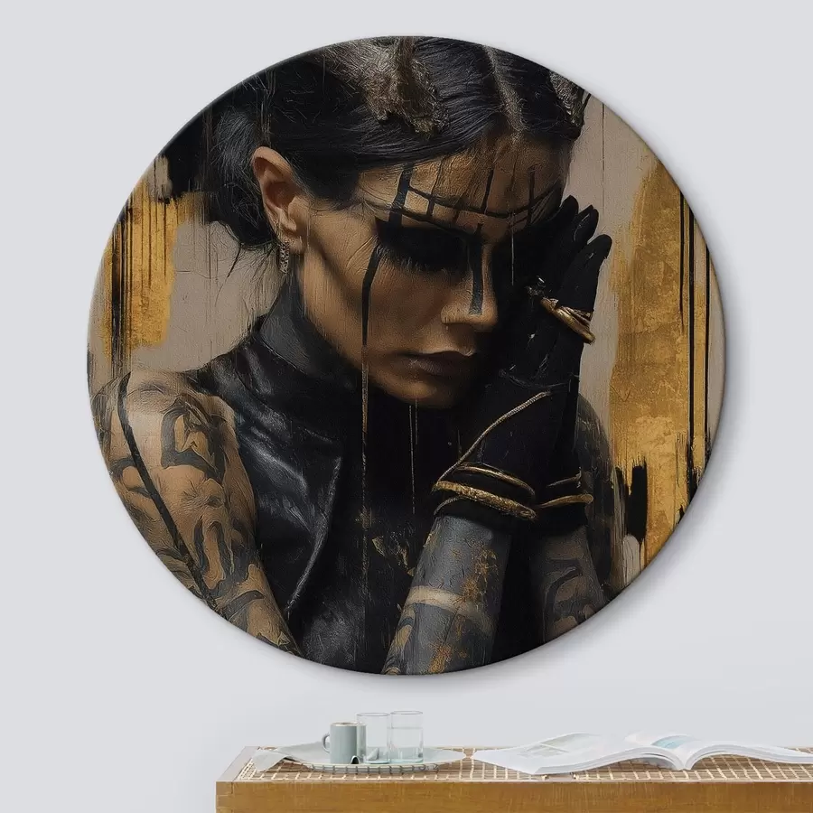  Schilderijen Vrouw met hoorns in een donkere look met zwarte gezichtslijnen r46144