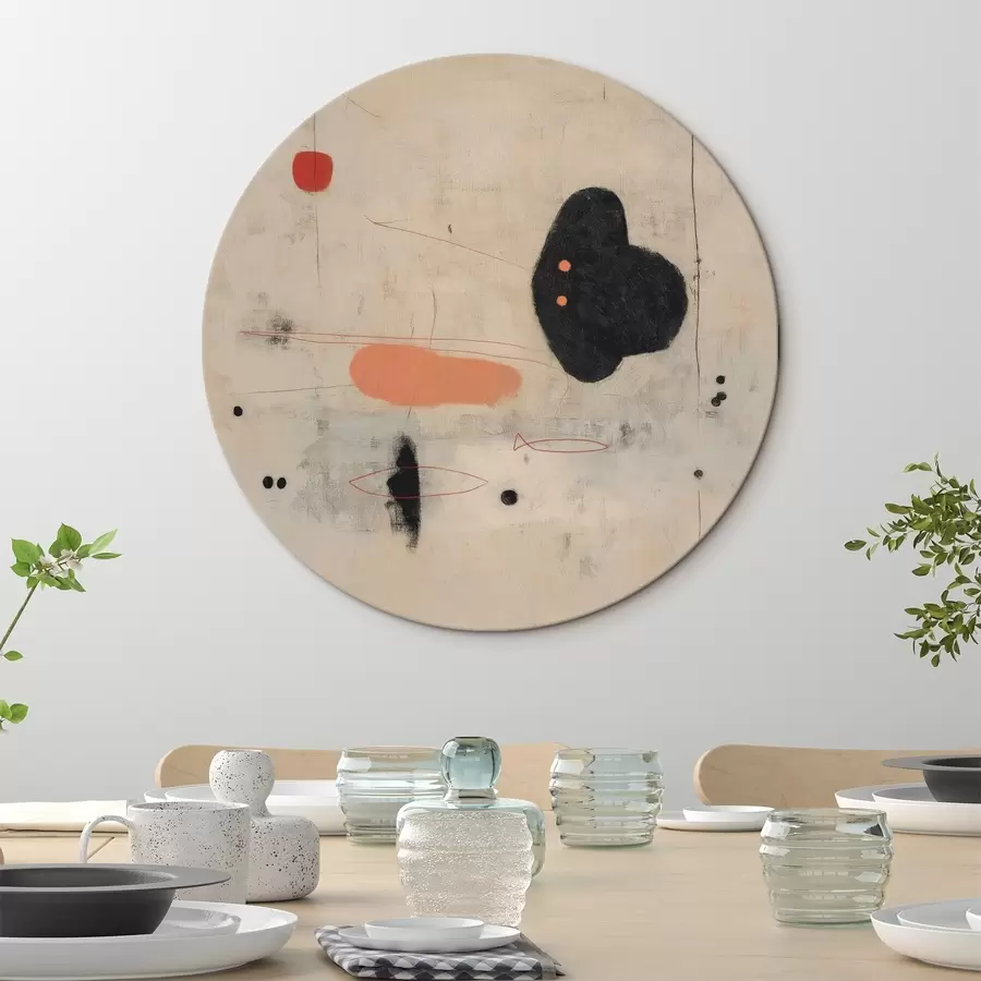  Schilderijen Minimalistische abstracte tekening met zwarte en koraalkleurige accenten r46159