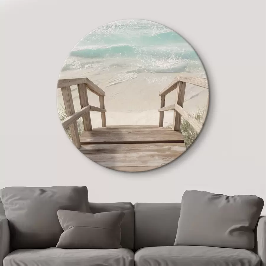  Schilderijen Houten trap die naar een turquoise strand leidt r46163