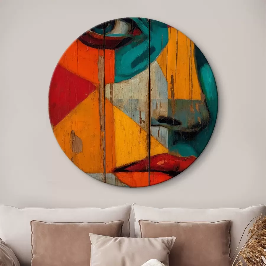  Schilderijen Helder geometrisch portret op houten planken r46165