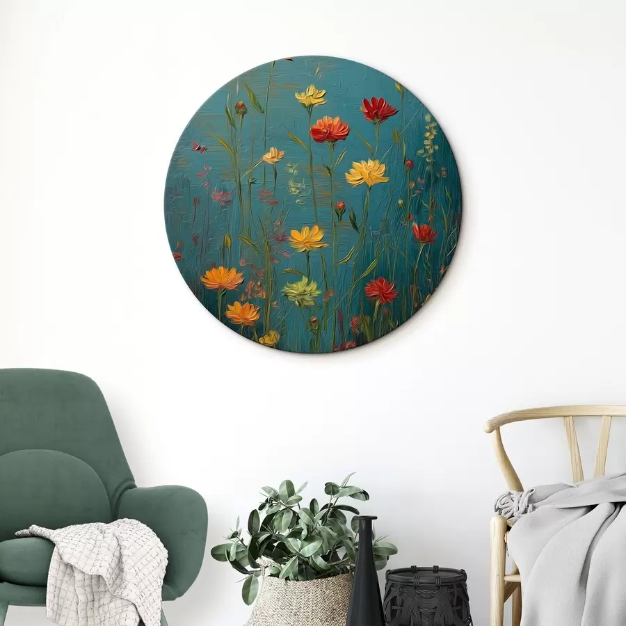  Peintures Fleurs sauvages sur fond turquoise foncé r46169