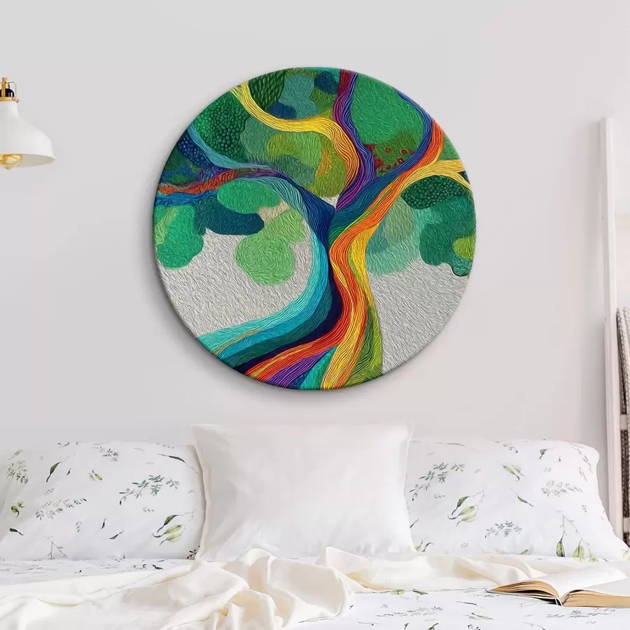  Schilderijen Boom met regenboogtakken op een groene achtergrond r46173