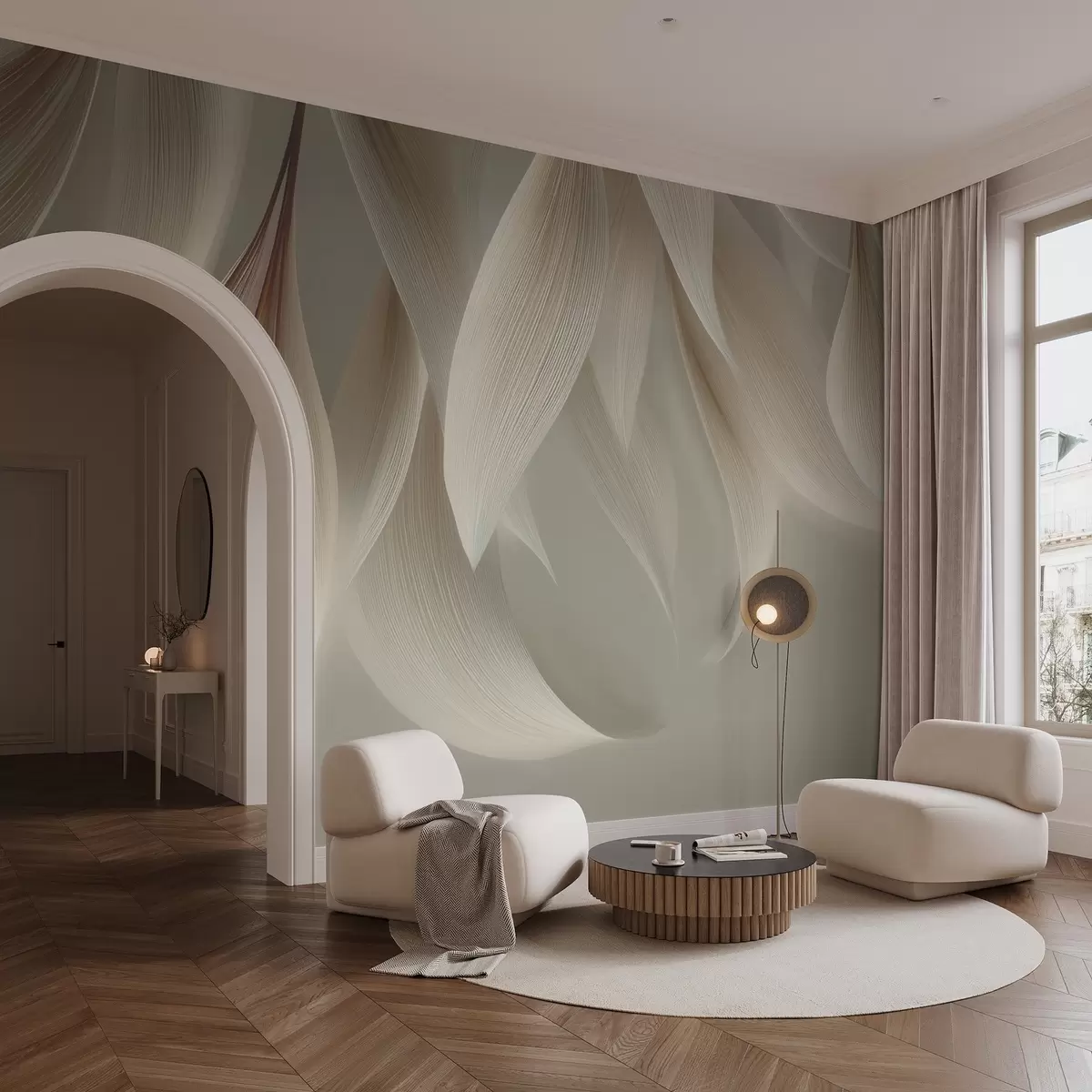 Fotobehang Hangende bladeren met gestileerde contouren w04706