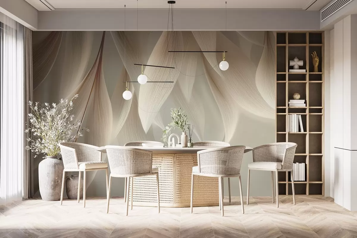 Fotobehang Hangende bladeren met gestileerde contouren w04706