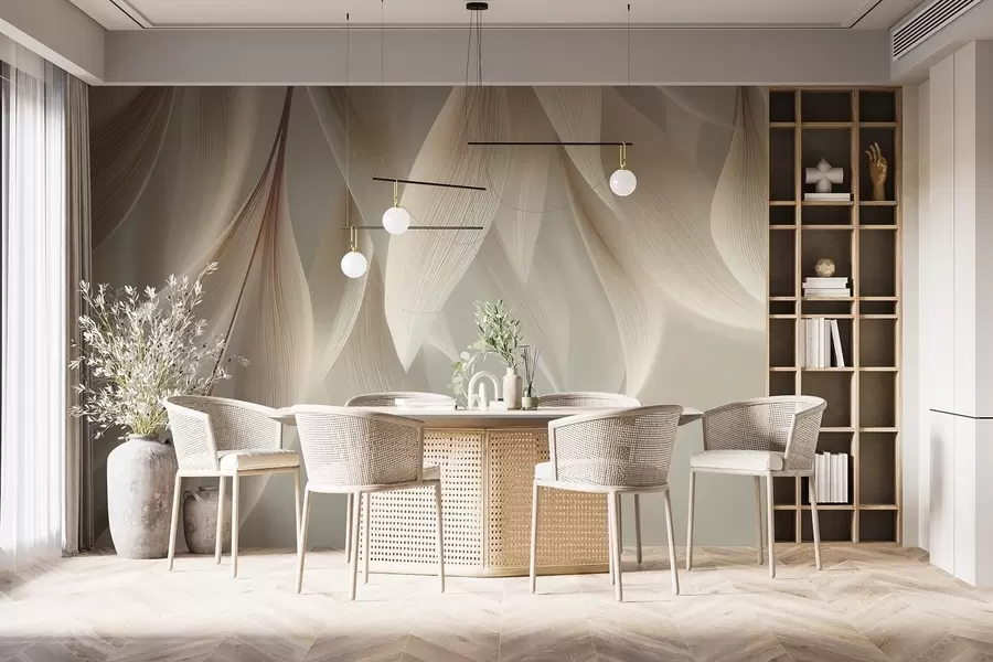 Papier peint photo Feuilles suspendues aux contours stylisés w04706