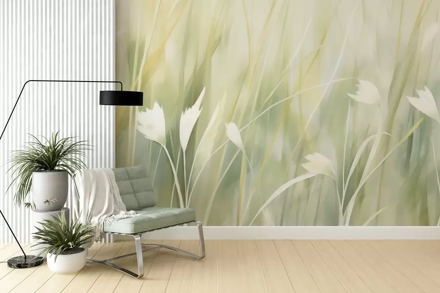 Fotobehang Gras met bloemen w04743