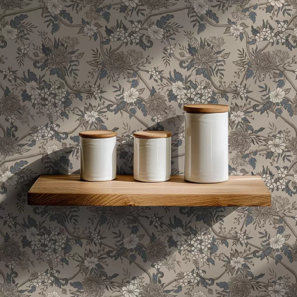 Papier peint Grandes fleurs avec des feuilles à motifs sur un fond beige chaud a00649
