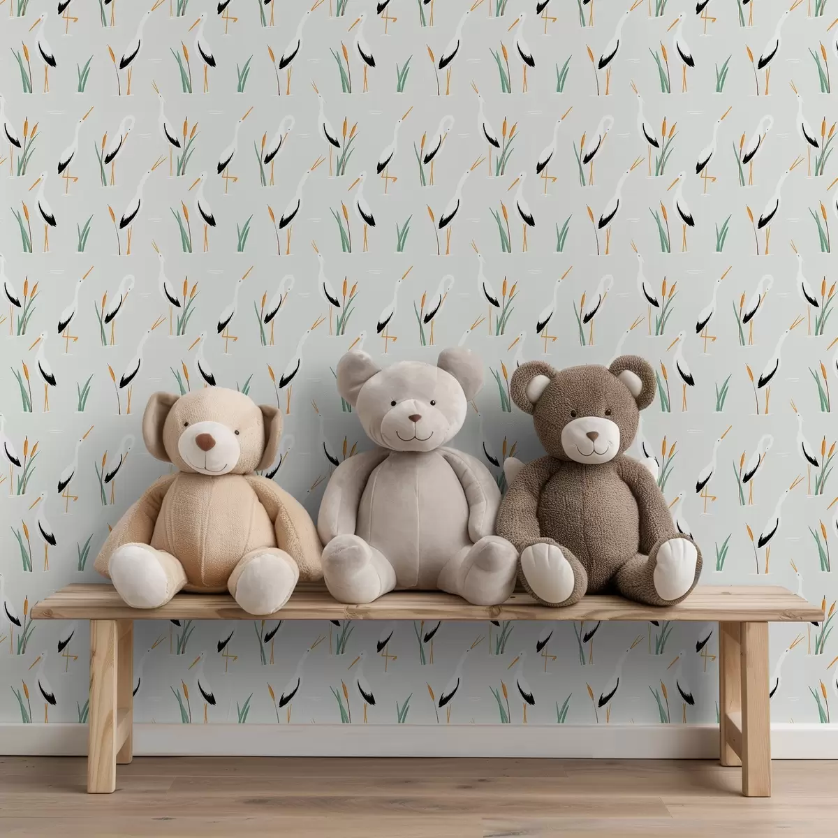 Papier peint Hérons parmi les roseaux sur fond clair a00650v2