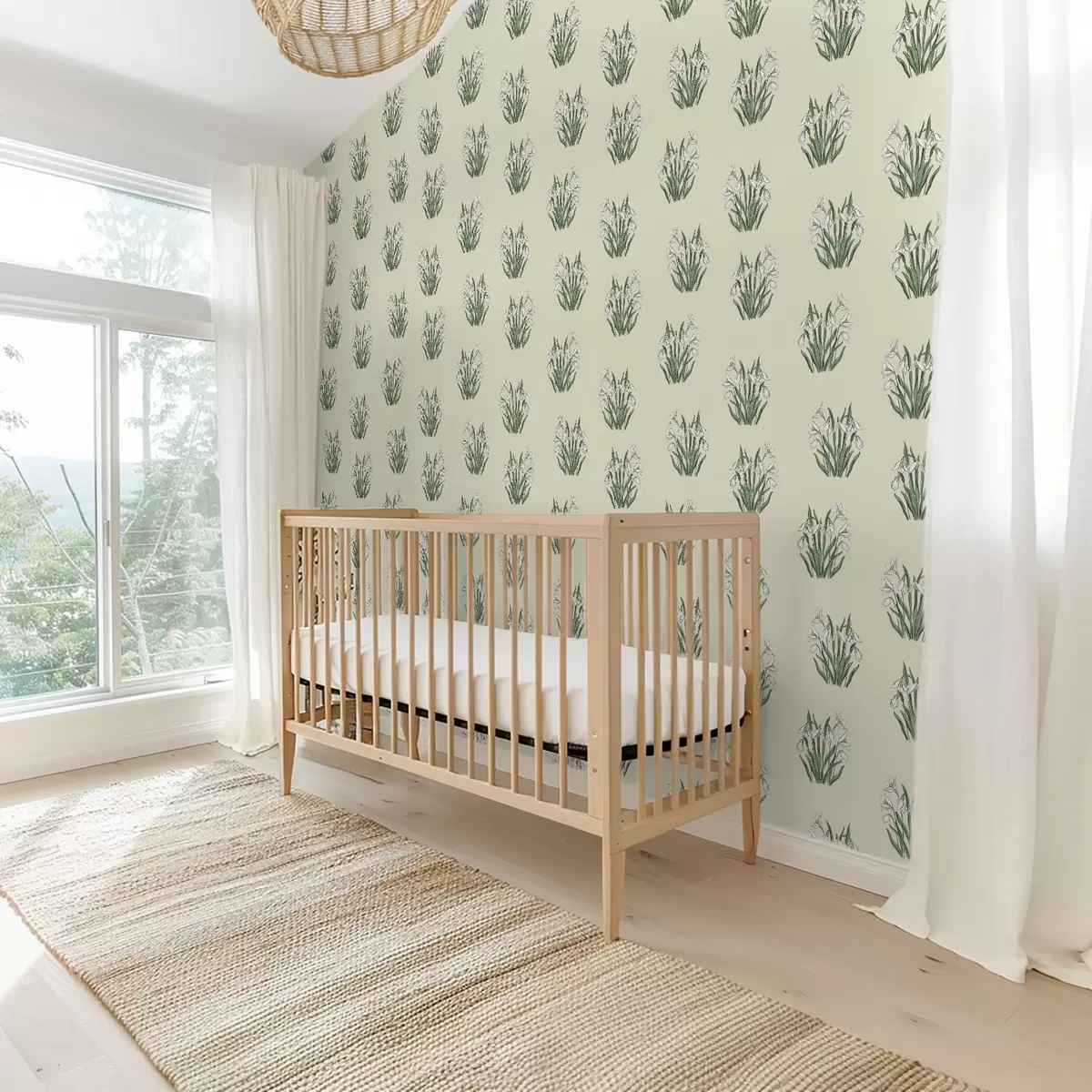 Papier peint Perce-neige aux feuilles vertes sur fond crème a00651v2