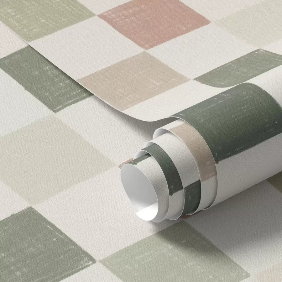 Fotobehang Zachte plaid in pastelgroen, roze en beige tinten a00676