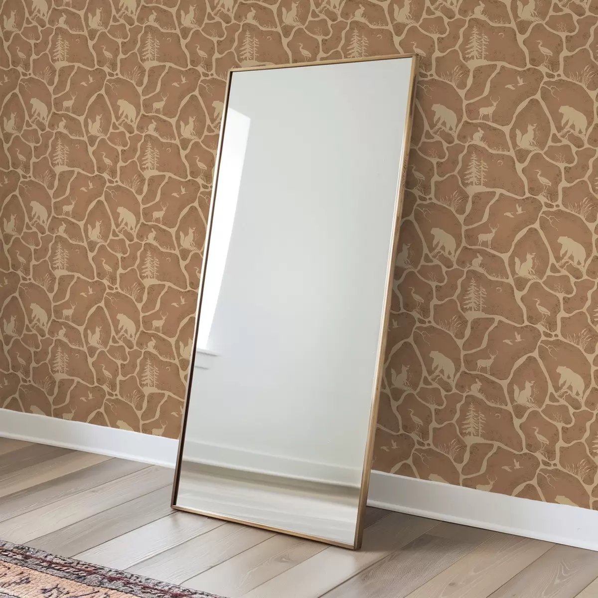 Papier peint Silhouettes d'animaux et d'arbres dans un paysage naturel avec texture pierre a00727