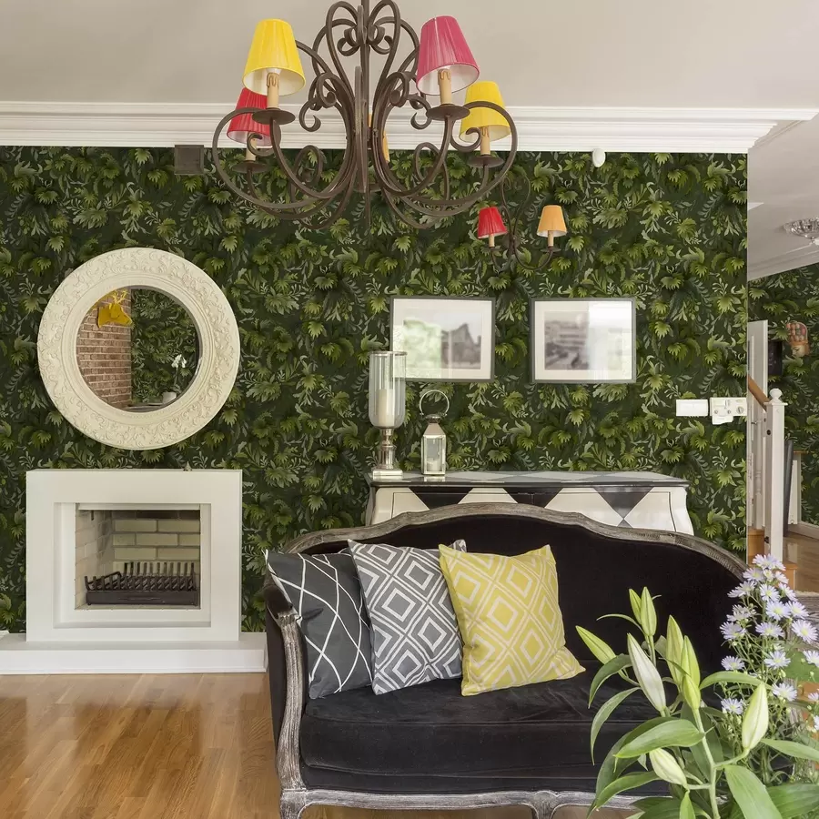 Papier peint photo Feuillage vert dense sur fond vert foncé a00805