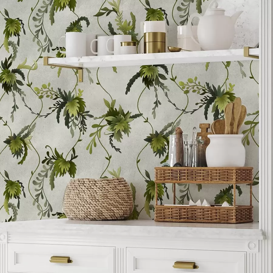 Papier peint photo Branches grimpantes avec des feuilles sur un fond clair a00806