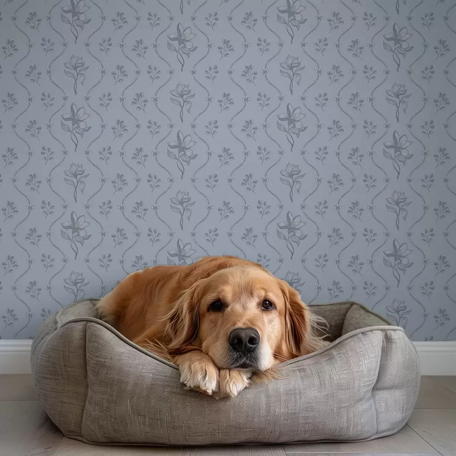 Papier peint photo Petites fleurs et rubans dans une palette gris-bleu a00808v2