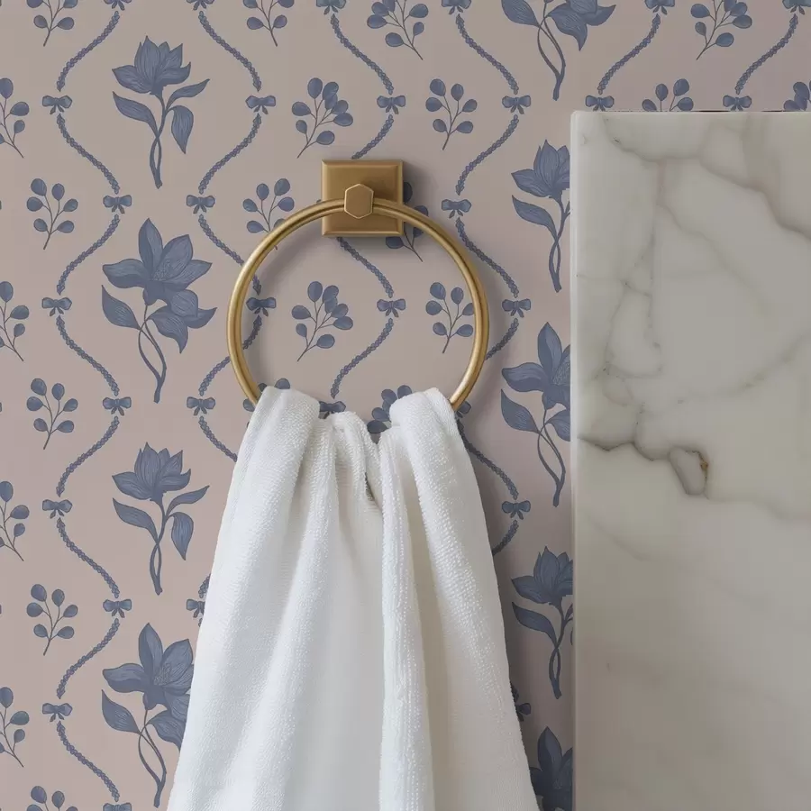 Fotobehang Kleine bloemen en linten in blauwe en roze tinten a00808v3