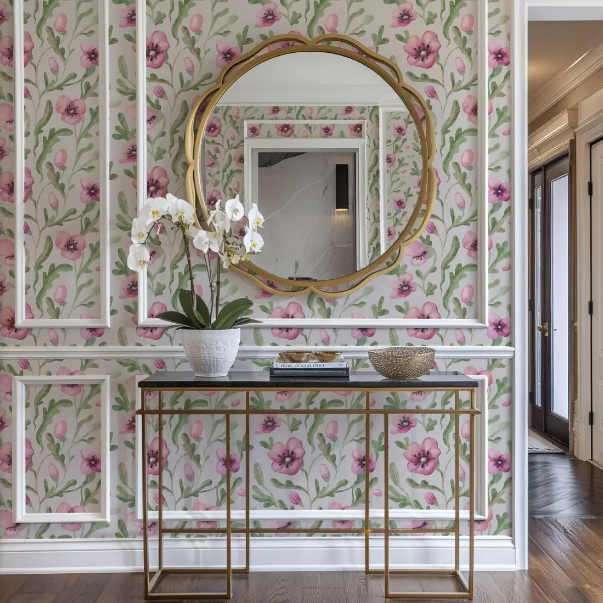 Papier peint Délicats coquelicots roses avec feuilles peints à l'aquarelle a00830