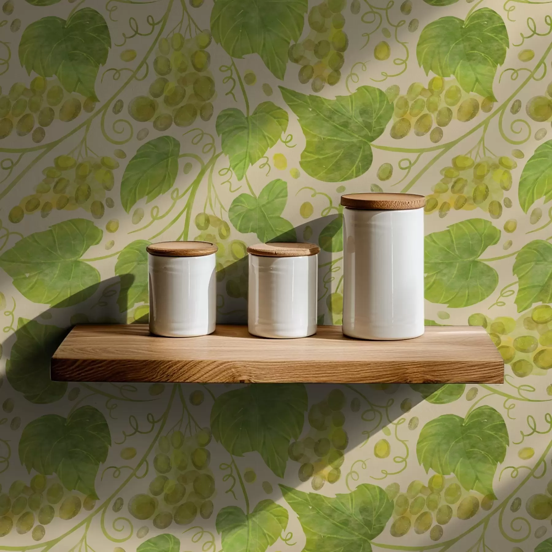 Papier peint photo Raisins et feuilles vertes sur fond clair a00834