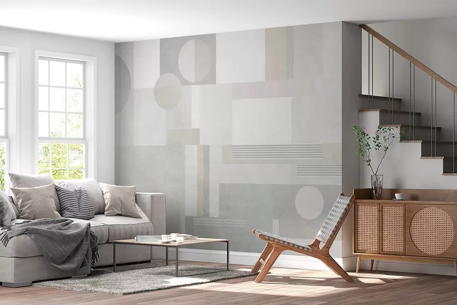 Fotobehang abstracte geometrie in grijze en beige tinten w04635