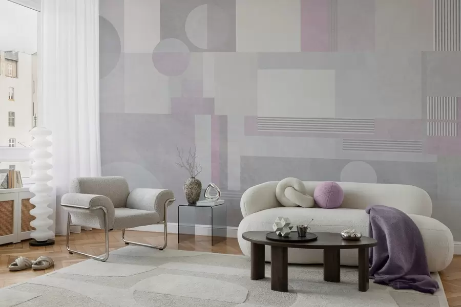 Fotobehang abstracte geometrie in grijze en lavendelkleurige tinten w04635v1
