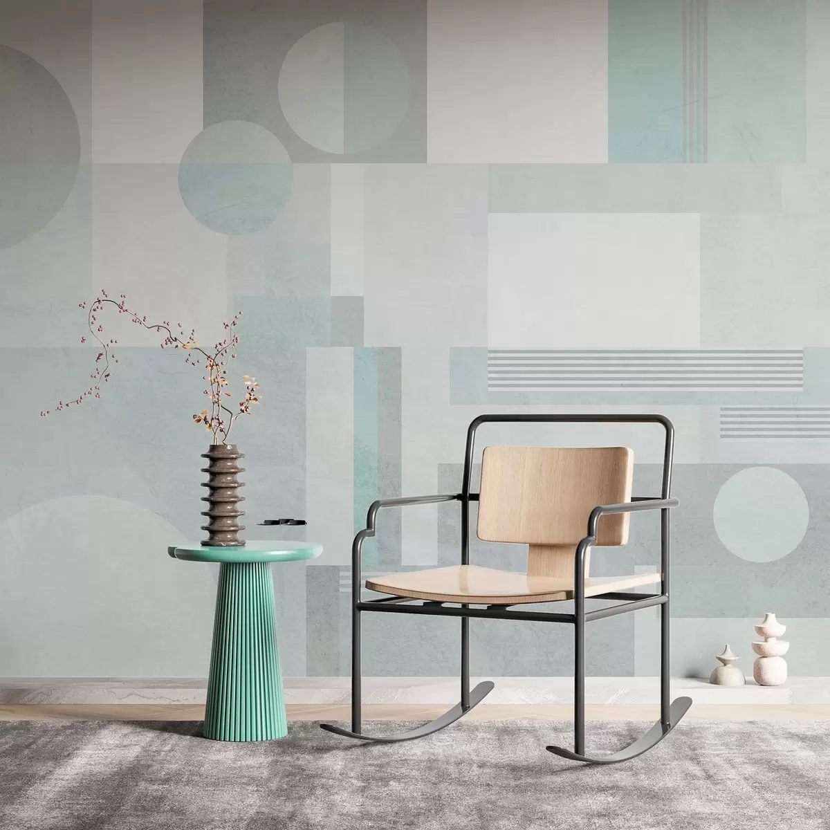 Fotobehang abstracte geometrie in grijsgroene tinten w04635v3